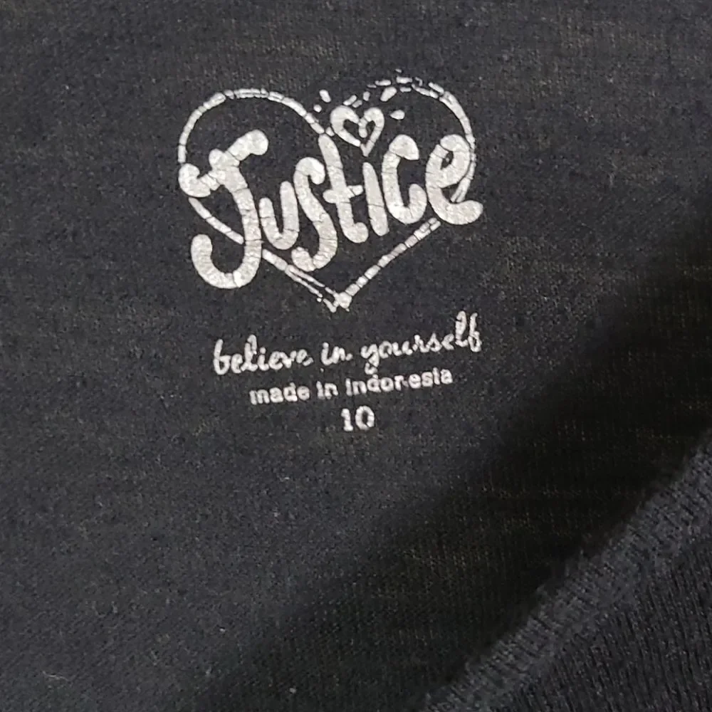 Justice Black Sequin Knit Top Stripe Hem Side Knot Tee Girls Size 10 Trendy Soft